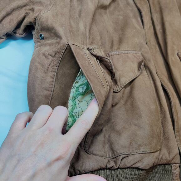 Vtg Greg Bell Brown Suede Leather Bomber Aviator Jacket Large Retro 90s Pilot - Picture 6 of 16
